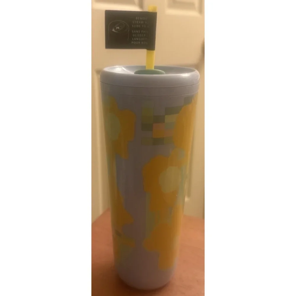 Starbucks Spring 2025 24 oz Cup Tumbler Pastel Blue Yellow Flower‎ Floral New